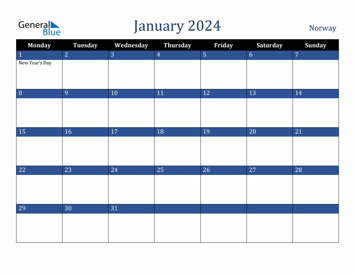 January 2024 Norway Holiday Calendar