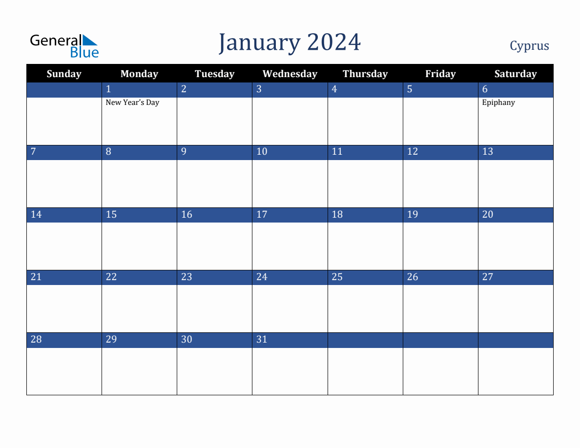 January 2024 Cyprus Holiday Calendar