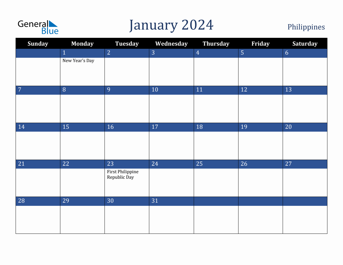 January 2024 Philippines Holiday Calendar