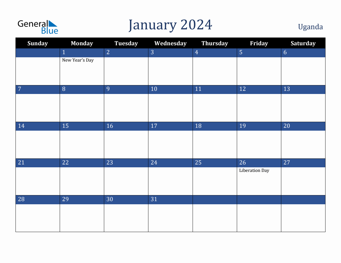 January 2024 Uganda Holiday Calendar