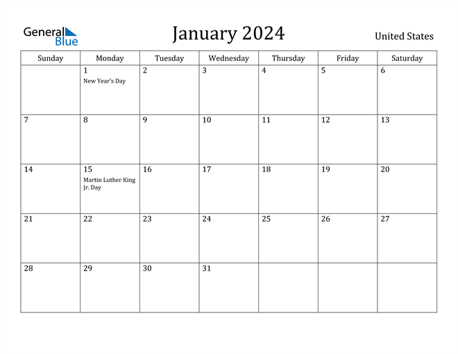 Free Printable January 2024 Calendar With Holidays Pdf Printable