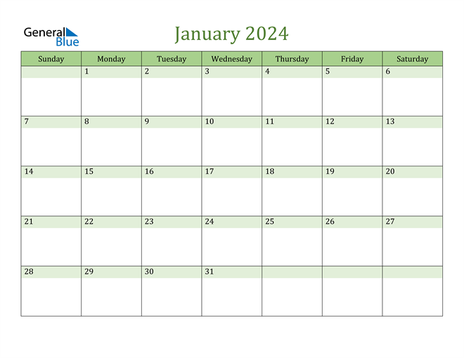  January Calendar 2024