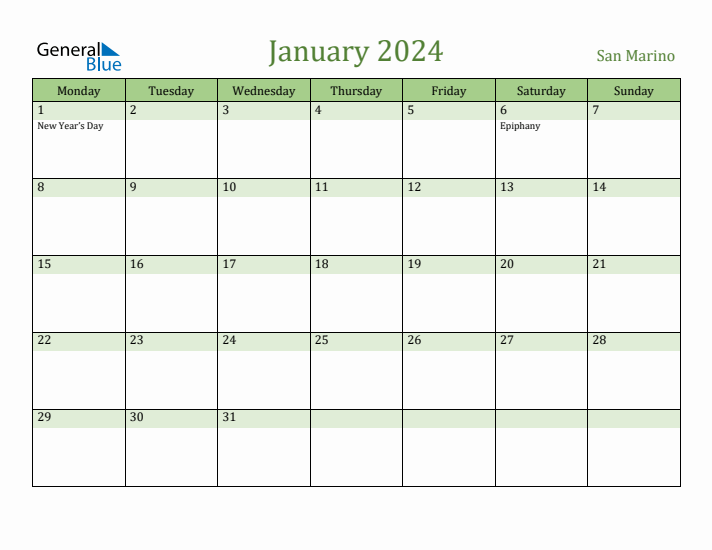 January 2024 Calendar with San Marino Holidays