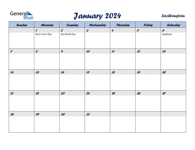 January 2024 Calendar with Liechtenstein Holidays