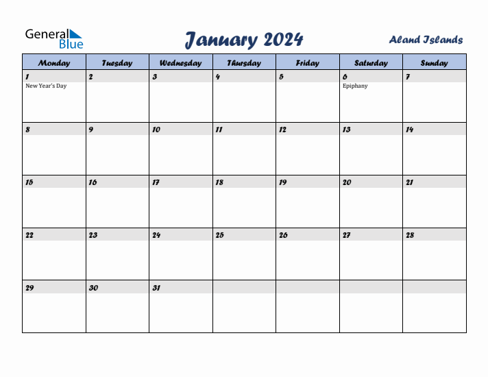 January 2024 Calendar with Holidays in Aland Islands