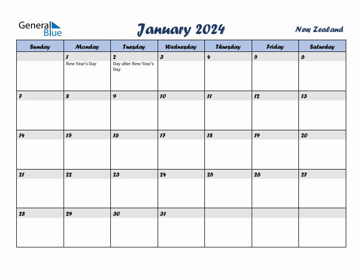 January 2024 Calendar with Holidays in New Zealand