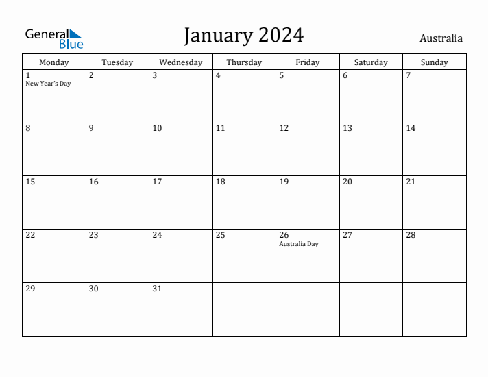 January 2024 Calendar Australia