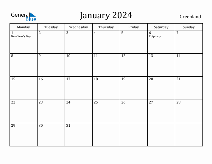 January 2024 Calendar Greenland