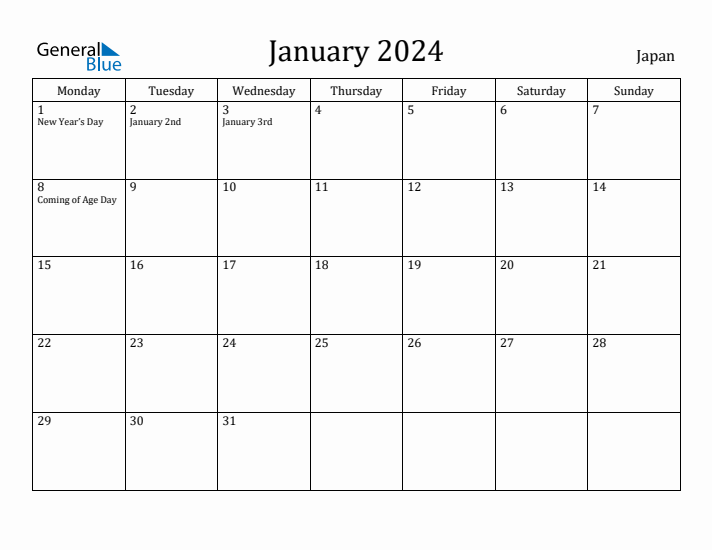 January 2024 Calendar Japan