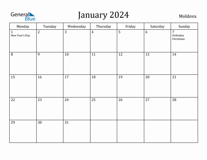 January 2024 Calendar Moldova