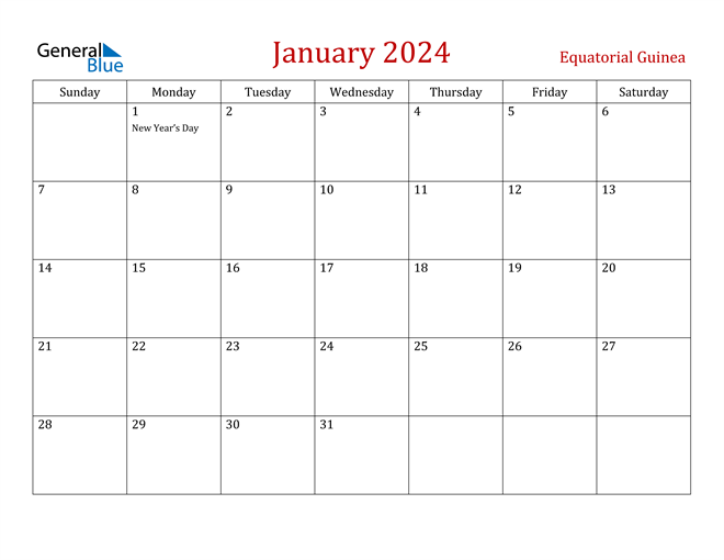 Equatorial Guinea January 2024 Calendar