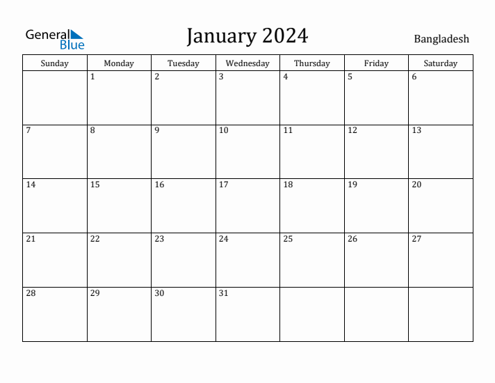January 2024 Calendar Bangladesh