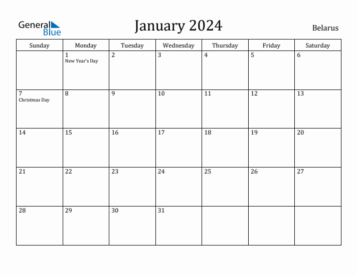 January 2024 Calendar Belarus