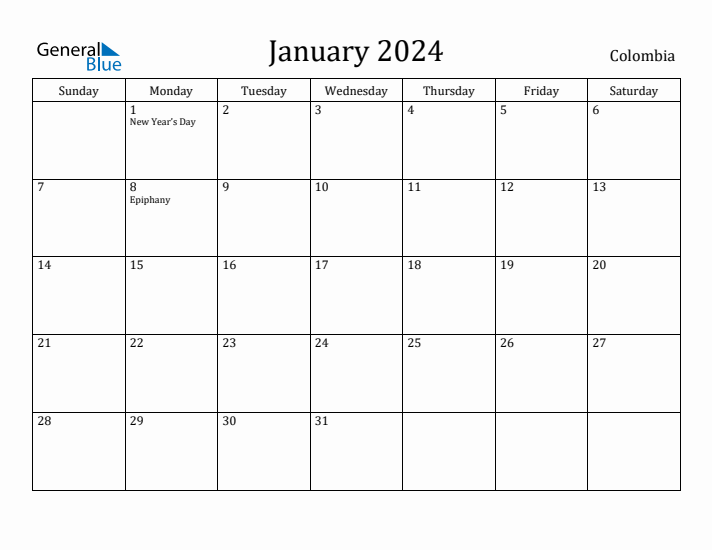 January 2024 Calendar Colombia