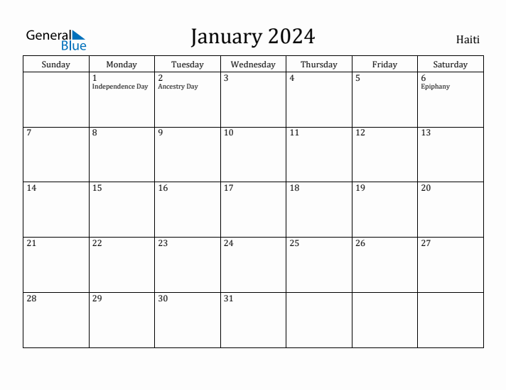 January 2024 Calendar Haiti