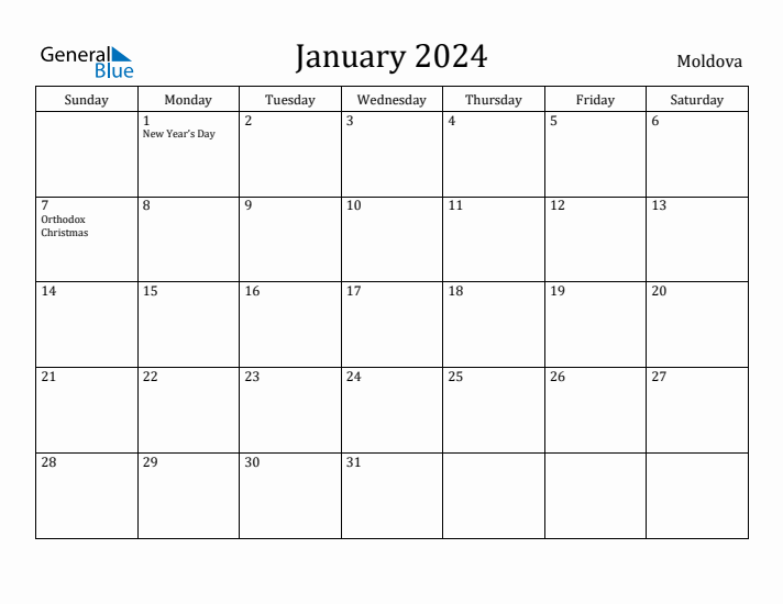 January 2024 Calendar Moldova
