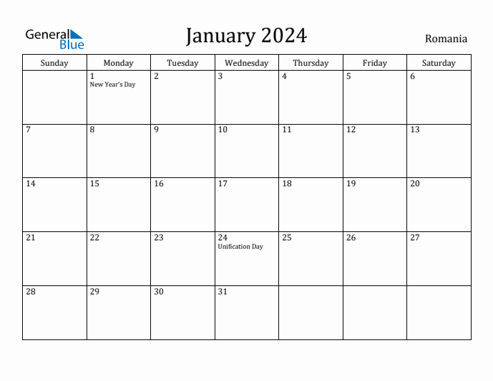 January 2024 Calendar Romania