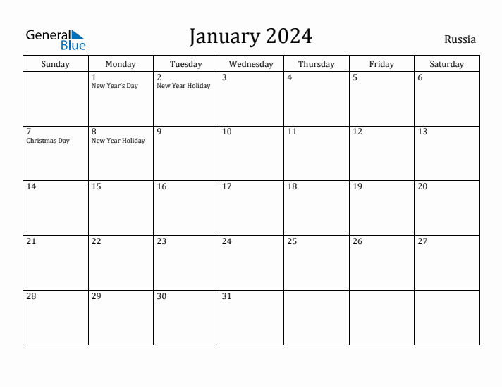 January 2024 Calendar Russia