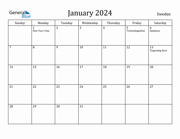 January 2024 Calendar Sweden
