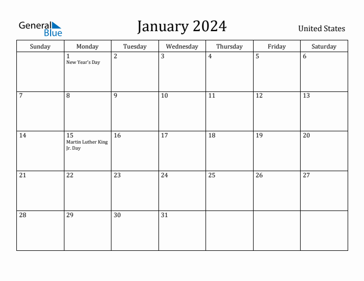 January 2024 Calendar United States