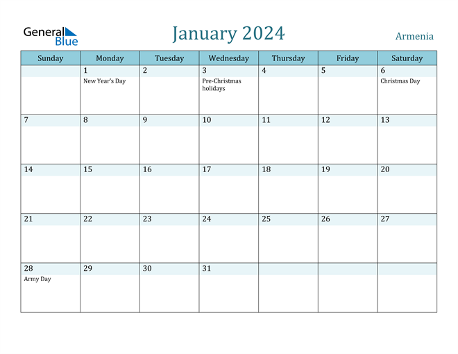 January 2024 Calendar with Holidays in PDF, Word, and Excel