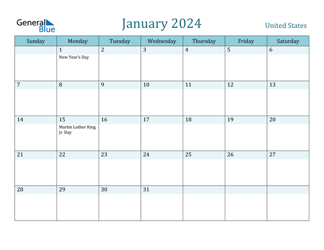 21+ Printable Preferences January 2024 Calendar with United States