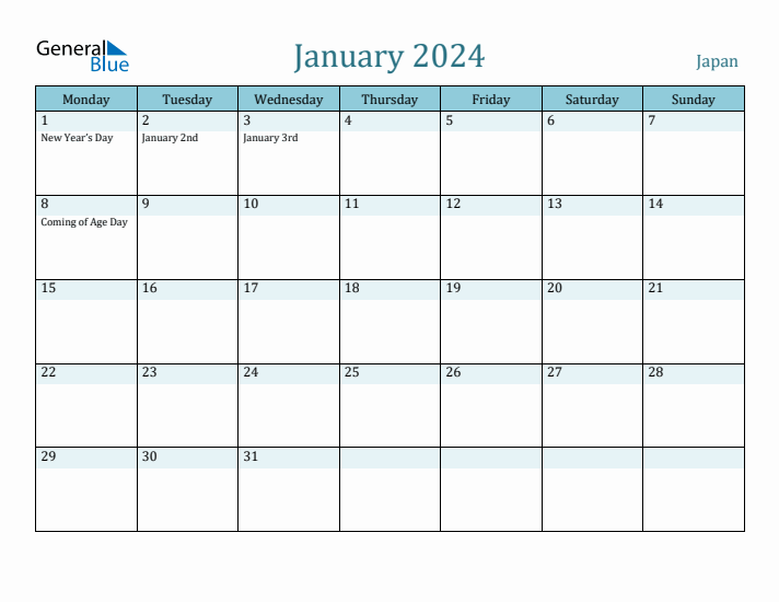 January 2024 Calendar with Holidays