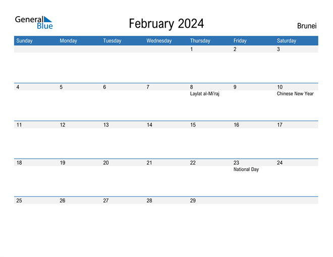 February 2024 Calendar with Brunei Holidays