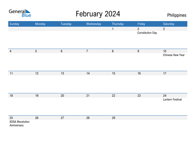 February 2024 Calendar with Philippines Holidays