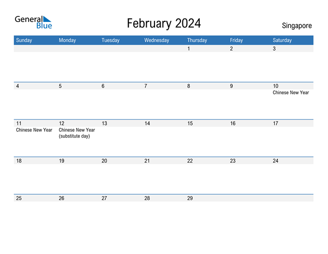 February 2024 Calendar with Singapore Holidays