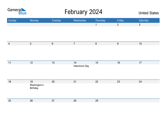 February 2024 Calendar with United States Holidays