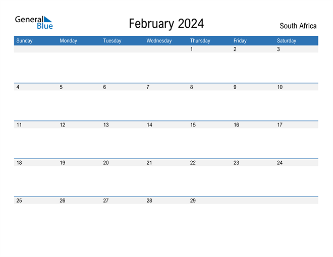 South Africa February 2024 Calendar with Holidays