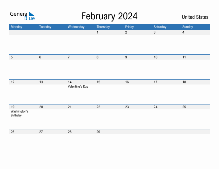 Editable February 2024 Calendar with United States Holidays