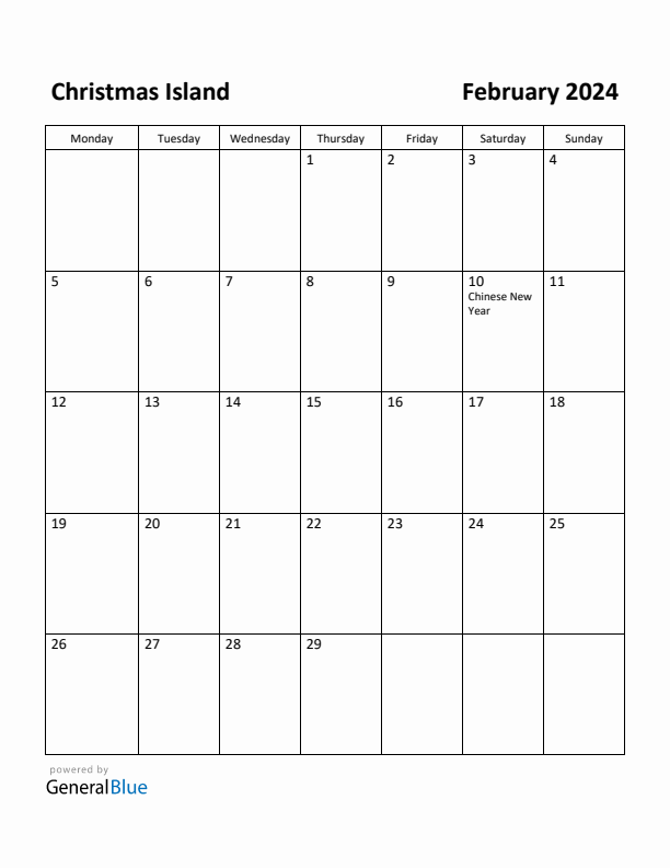 February 2024 Calendar with Christmas Island Holidays