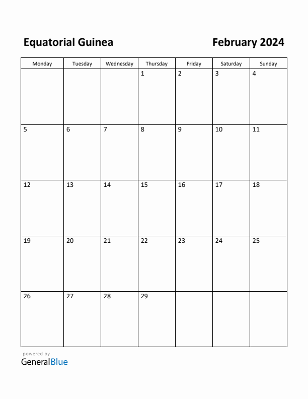 February 2024 Calendar with Equatorial Guinea Holidays