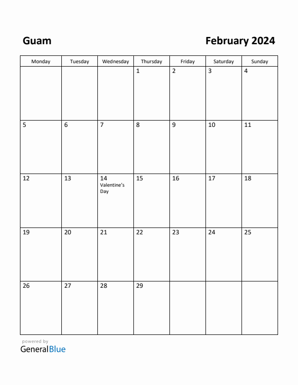 February 2024 Calendar with Guam Holidays