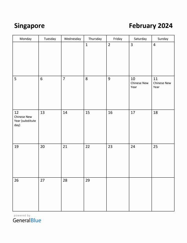 Free Printable February 2024 Calendar for Singapore