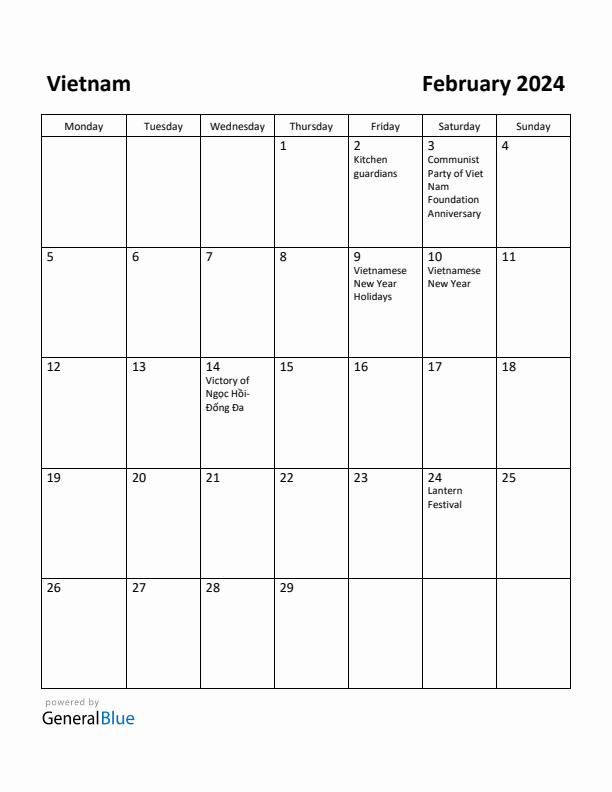 February 2024 Calendar with Vietnam Holidays
