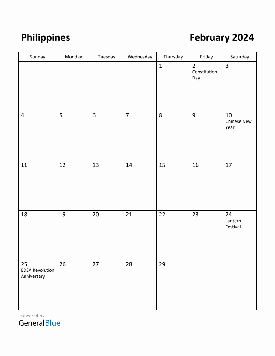 Free Printable February 2024 Calendar for Philippines