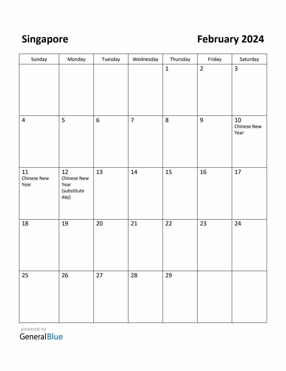 Free Printable February 2024 Calendar for Singapore