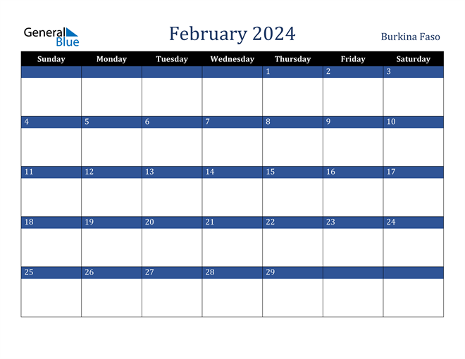 Burkina Faso February 2024 Calendar with Holidays