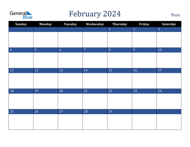 Peru February 2024 Calendar with Holidays