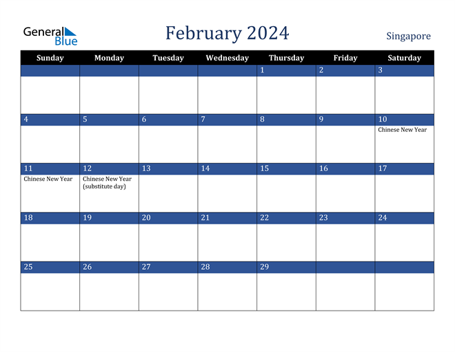 February 2024 Calendar with Singapore Holidays