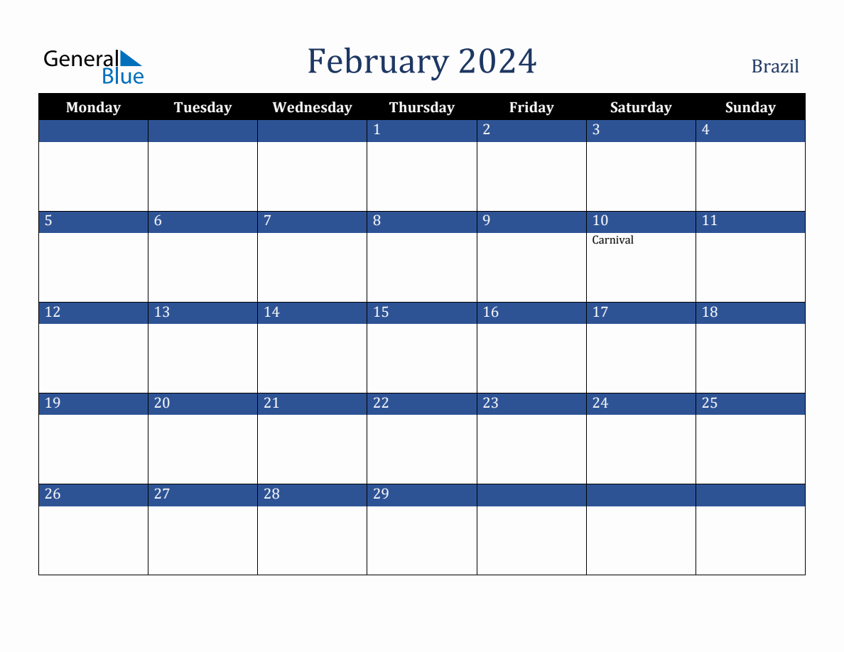 February 2024 Brazil Holiday Calendar