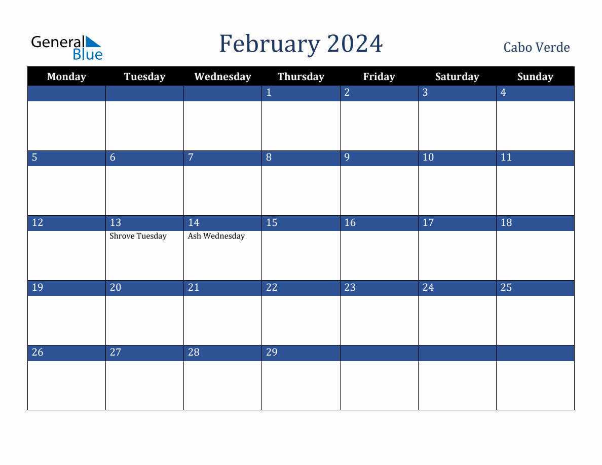 February 2024 Cabo Verde Holiday Calendar