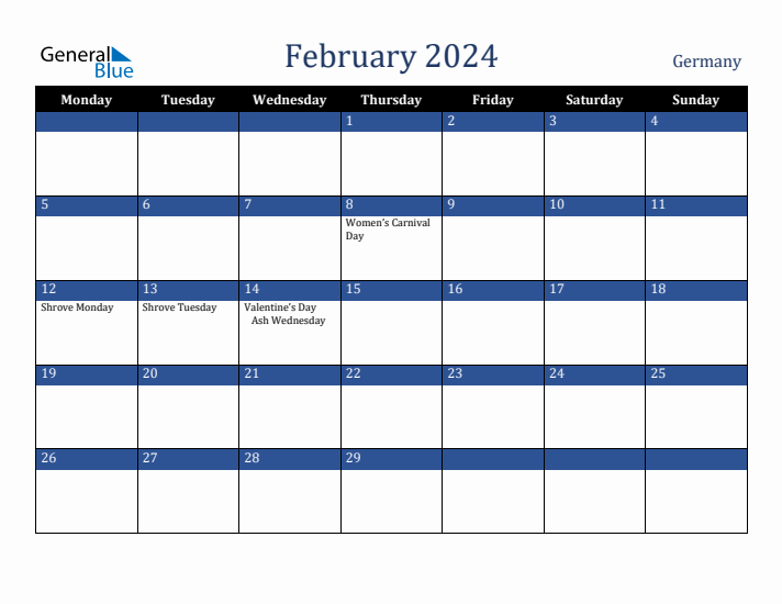 February 2024 Germany Calendar (Monday Start)