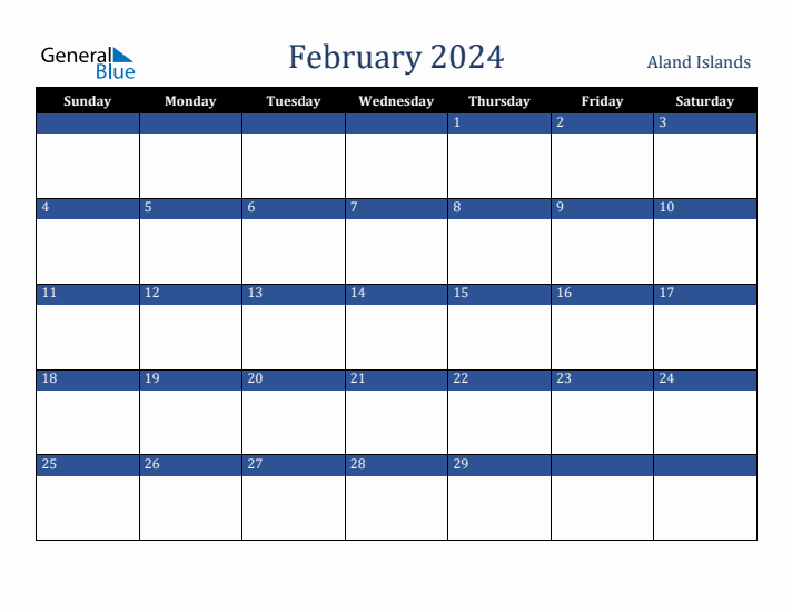 February 2024 Aland Islands Calendar (Sunday Start)