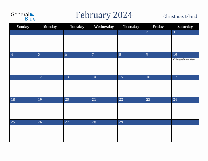 February 2024 Christmas Island Calendar (Sunday Start)