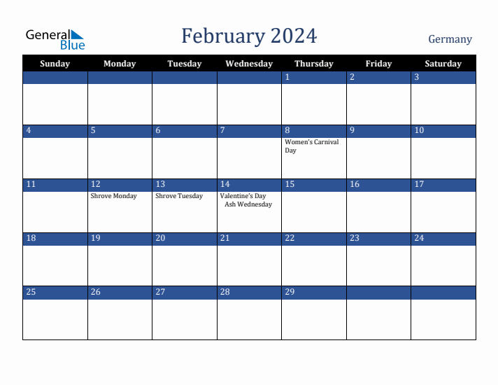 February 2024 Germany Calendar (Sunday Start)