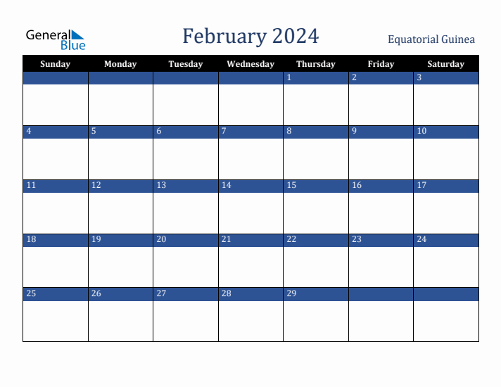 February 2024 Equatorial Guinea Calendar (Sunday Start)